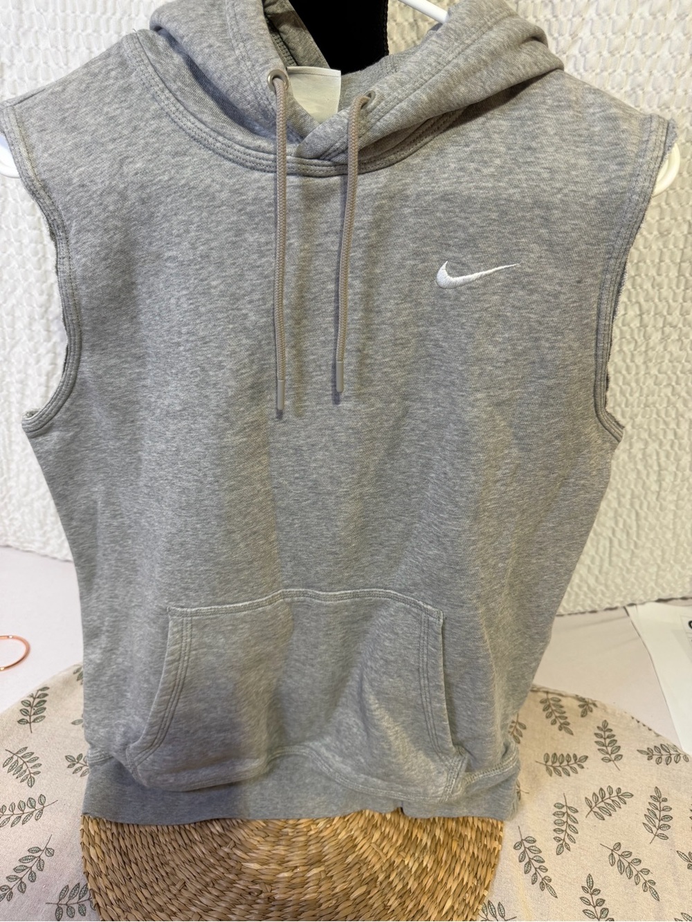 Nike Gray Sleeveless Hoodie with White Swoosh